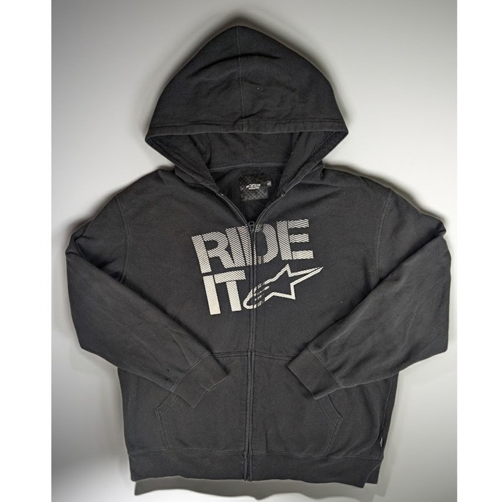 Vintage Alpinestars Ride It Full Zip Hoodie Men's XL Black Sweatshirt